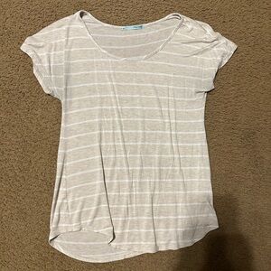 Maurices Light Beige Striped Short Sleeve Tee